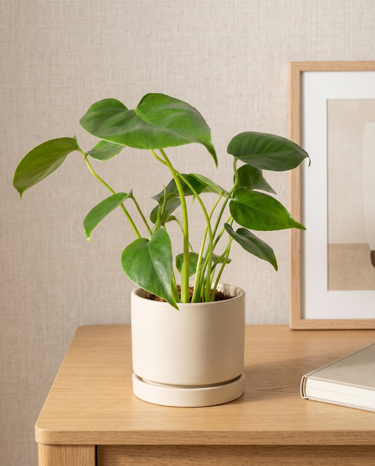 Monstera in a decorative ceramic, styled in a room