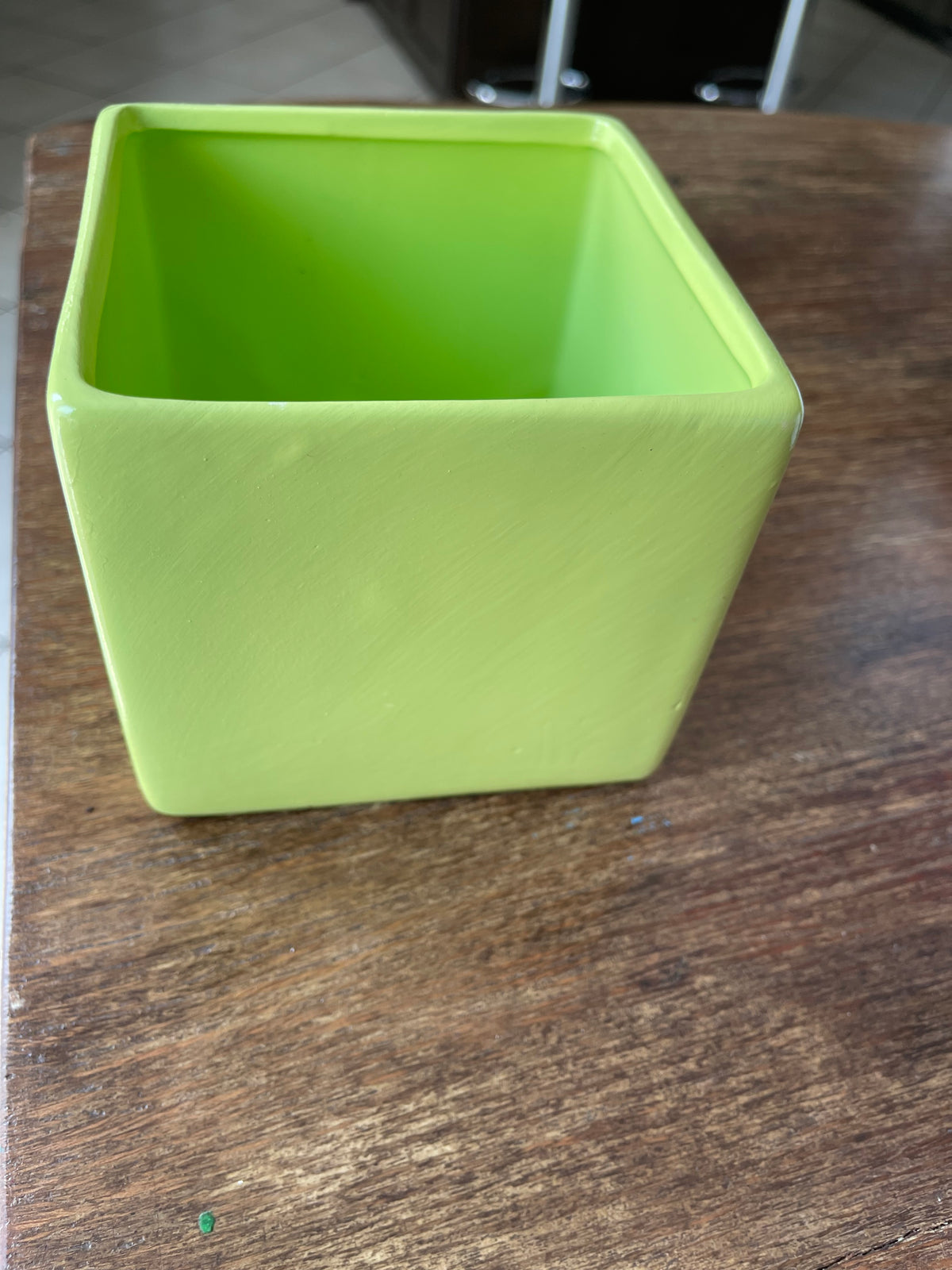 Lime green square ceramic pot