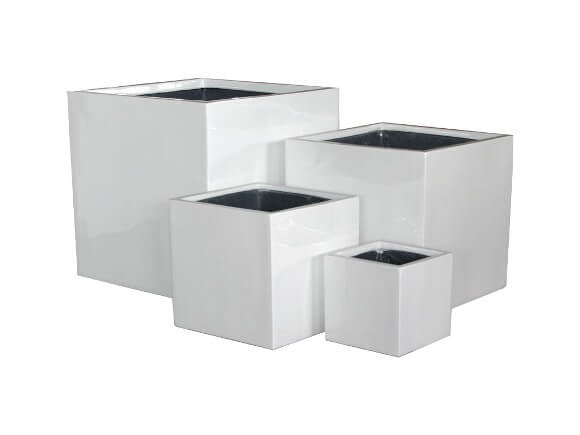 White Poly stone square planter