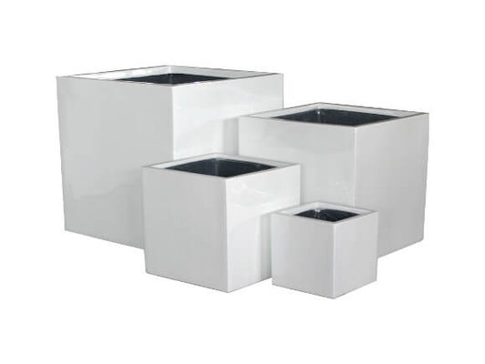 White Poly stone square planter