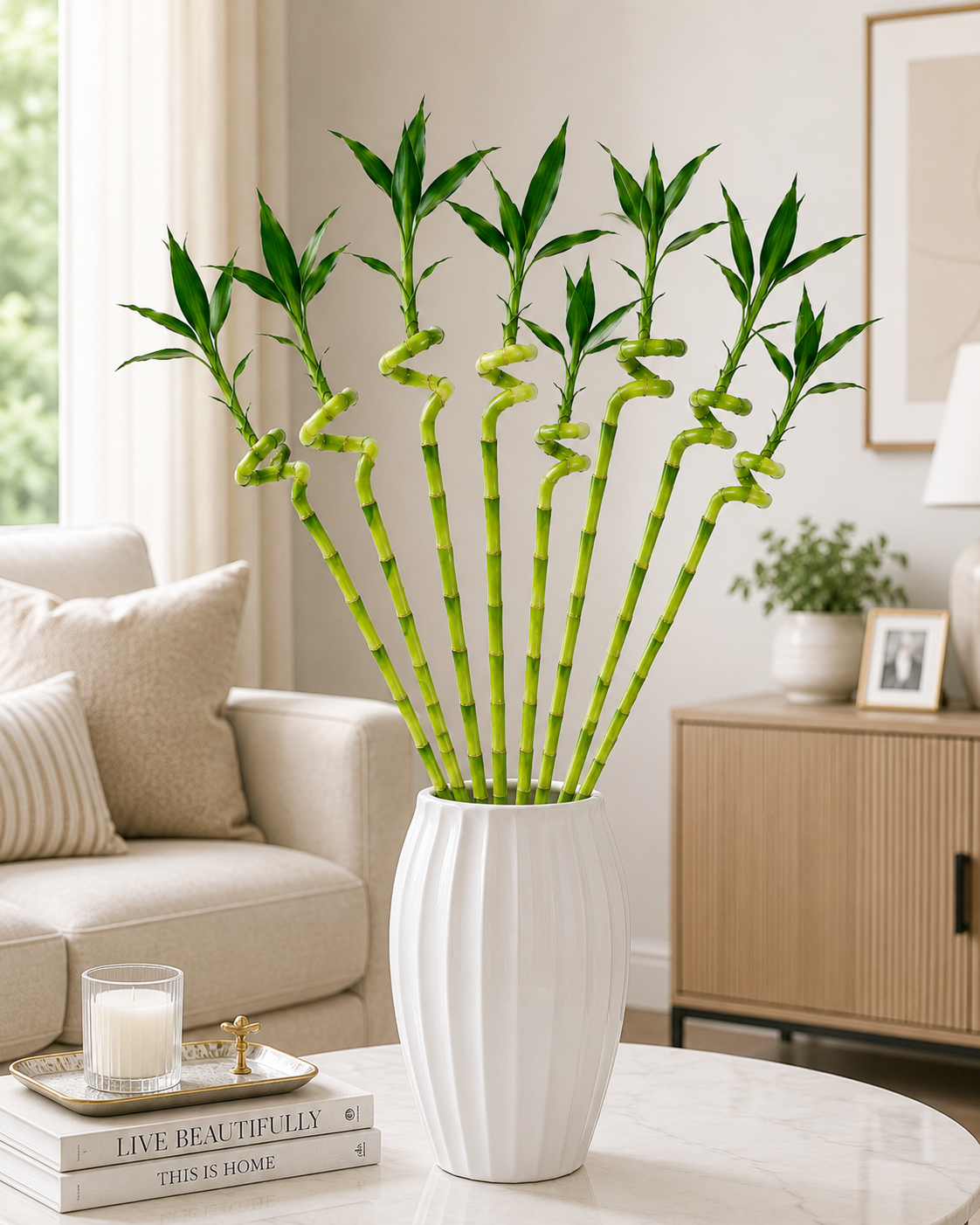 3 Feet Lucky Spiral Bamboo Plant Bundle of 3 Stems – Indoor Live Lucky Bamboo for Home & Office Decor
