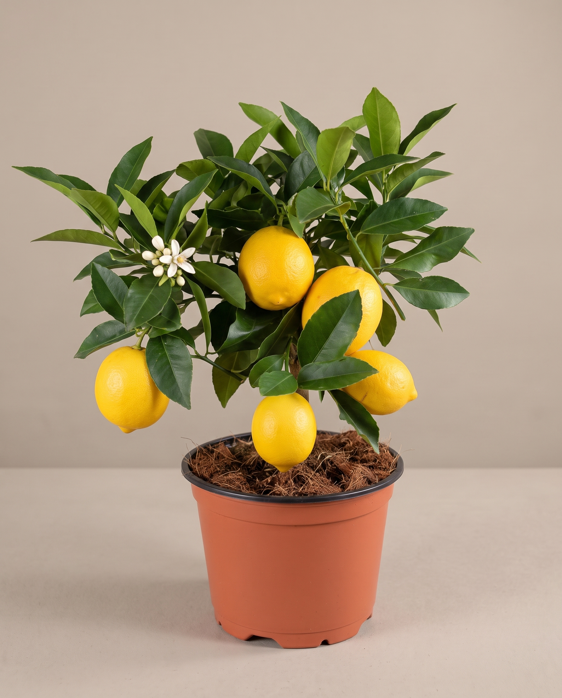 Meyer Lemon Tree in a grow pot, front studio, Small