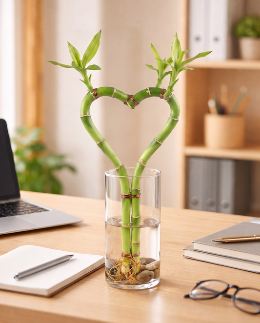 Lucky bamboo heart in a glass vase, vase not included