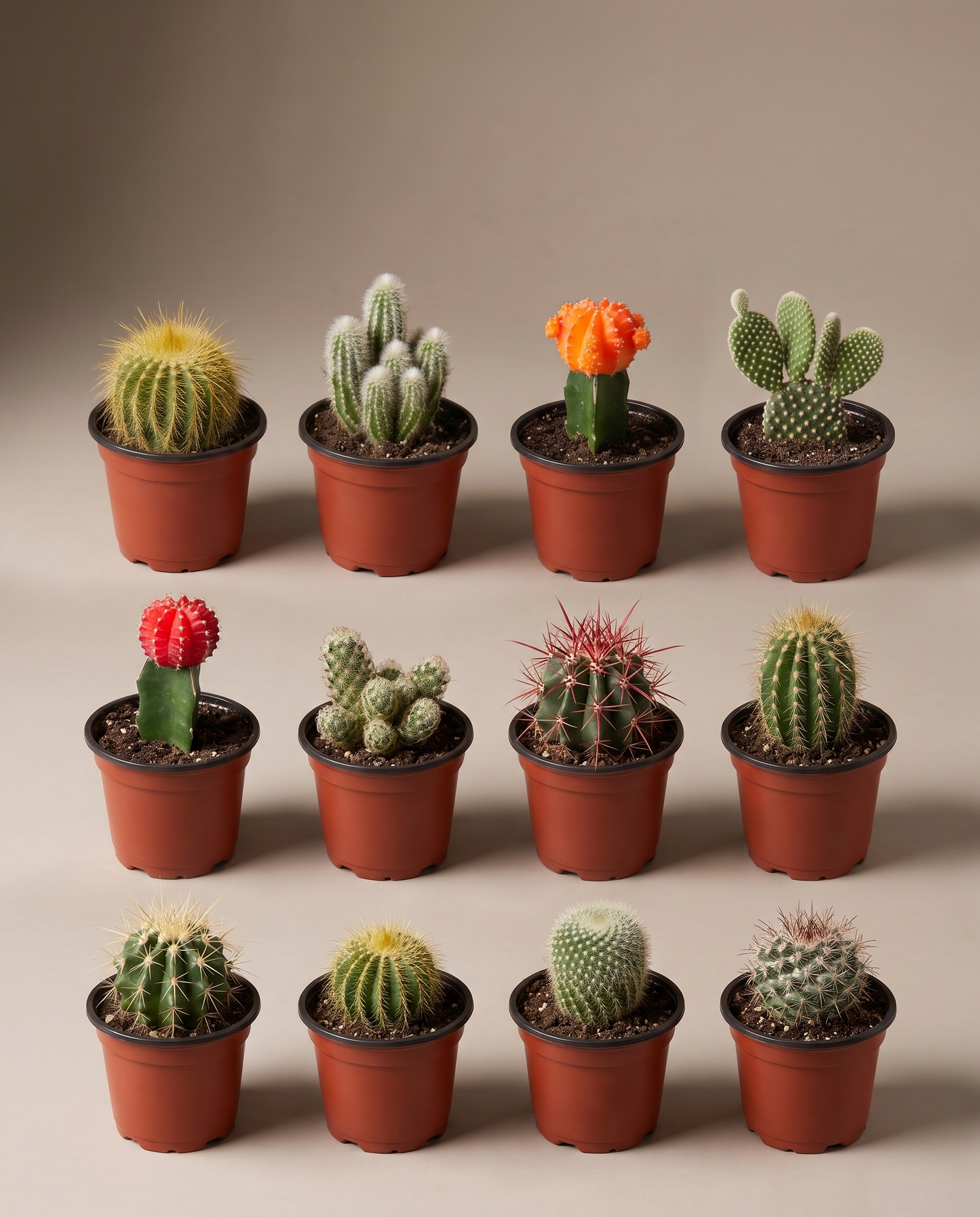 Cactus bundle 12-pack in grow pots, front studio