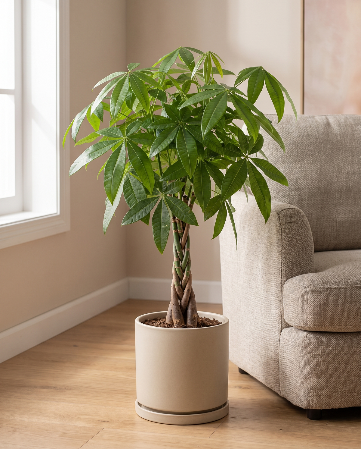 Money Tree in a decorative ceramic, styled in a room